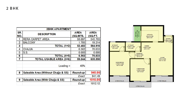 2BHK floor plan