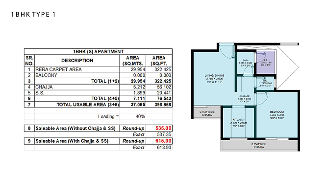 1BHK floor plan