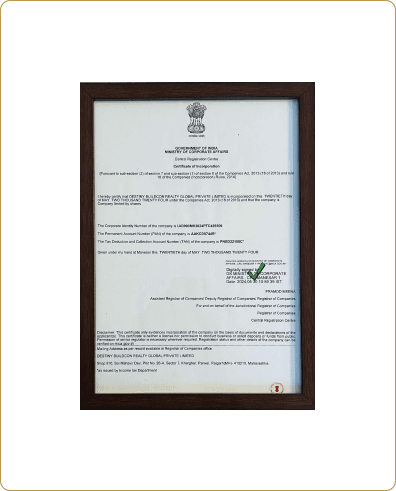 Destiny Buildcon Realty Global Certificate | JPrime Buildcon